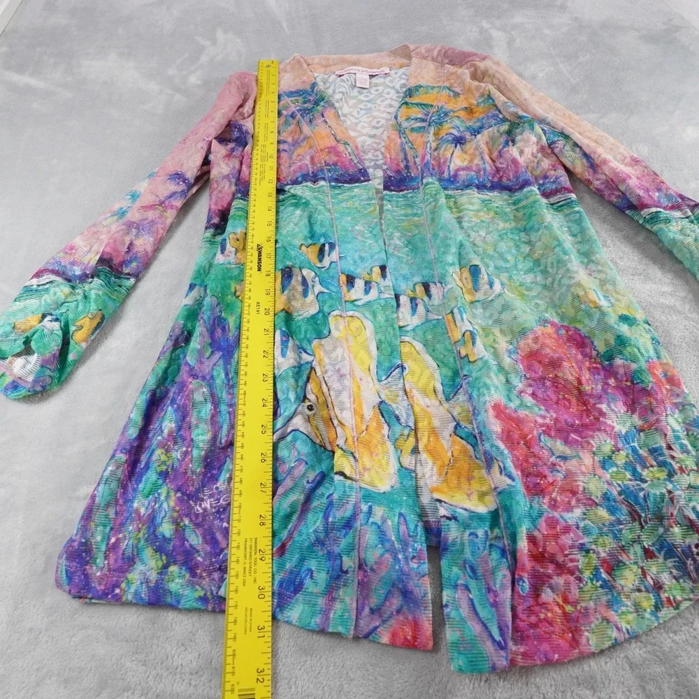 Leoma Lovegrove Open Cardigan Womens L Colorful Fish Print Casual Ruched Sleeve - Picture 6 of 12